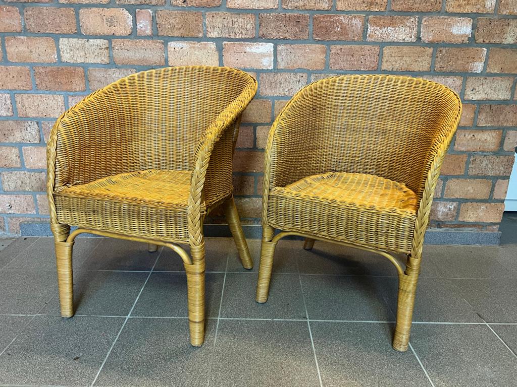Set van 2 rotan stoelen - Vintage design, Huis en Inrichting, Stoelen, Ophalen, Gebruikt, Twee, Bruin