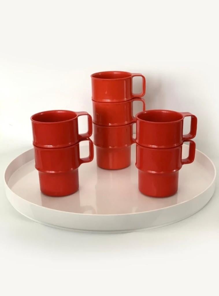 Vintage Rosti Mepal 314 mokken, 7x Rode (4) en Oranje (3), Huis en Inrichting, Keuken | Servies, Ophalen of Verzenden, Overige stijlen