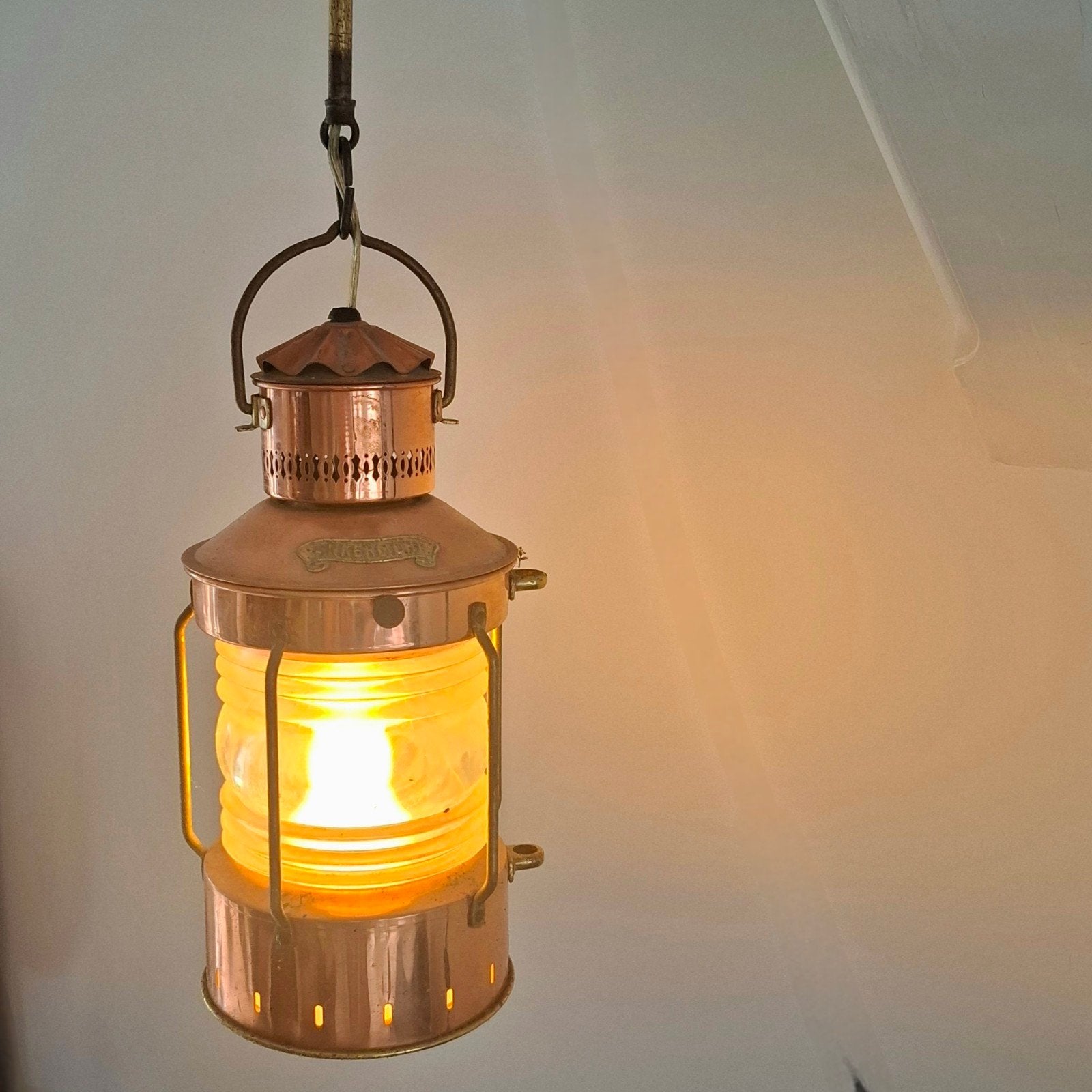 Koperen Ankerlicht 36 cm hoog - Vintage Scheepslamp, Antiek en Kunst, Ophalen of Verzenden