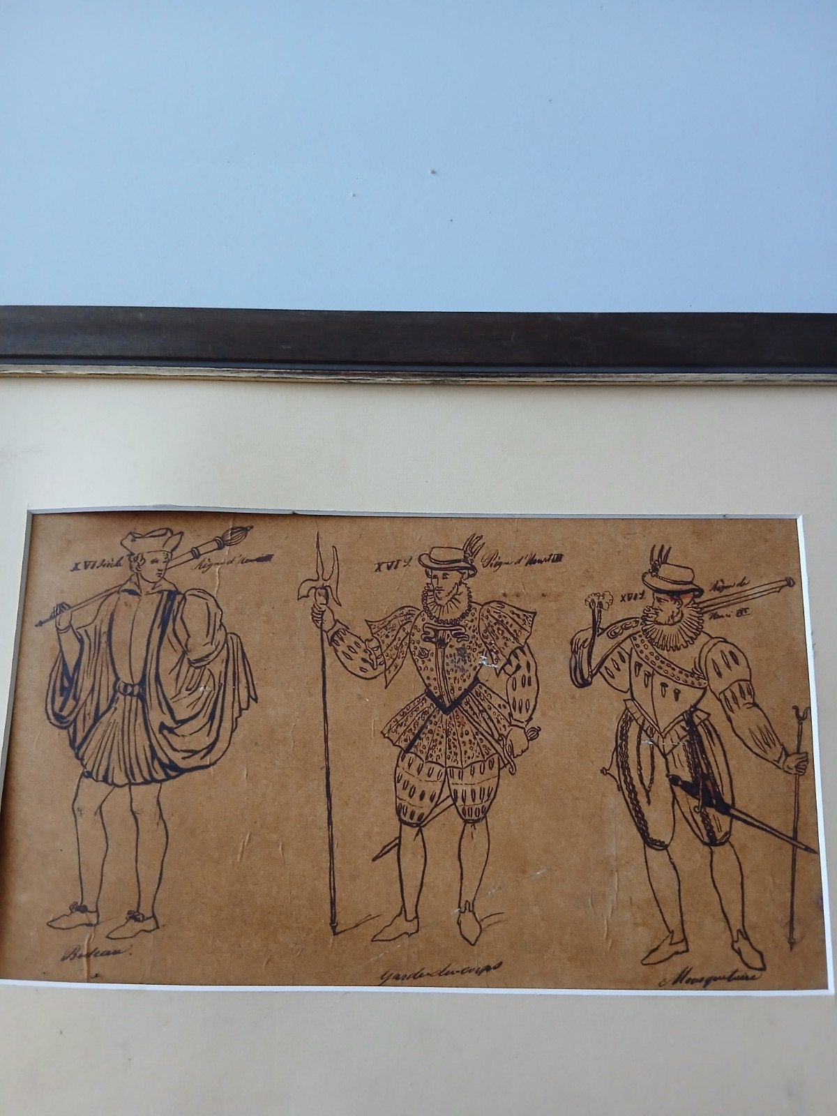 Franse historische kostuum tekening 16e eeuw renaissance, Ophalen of Verzenden