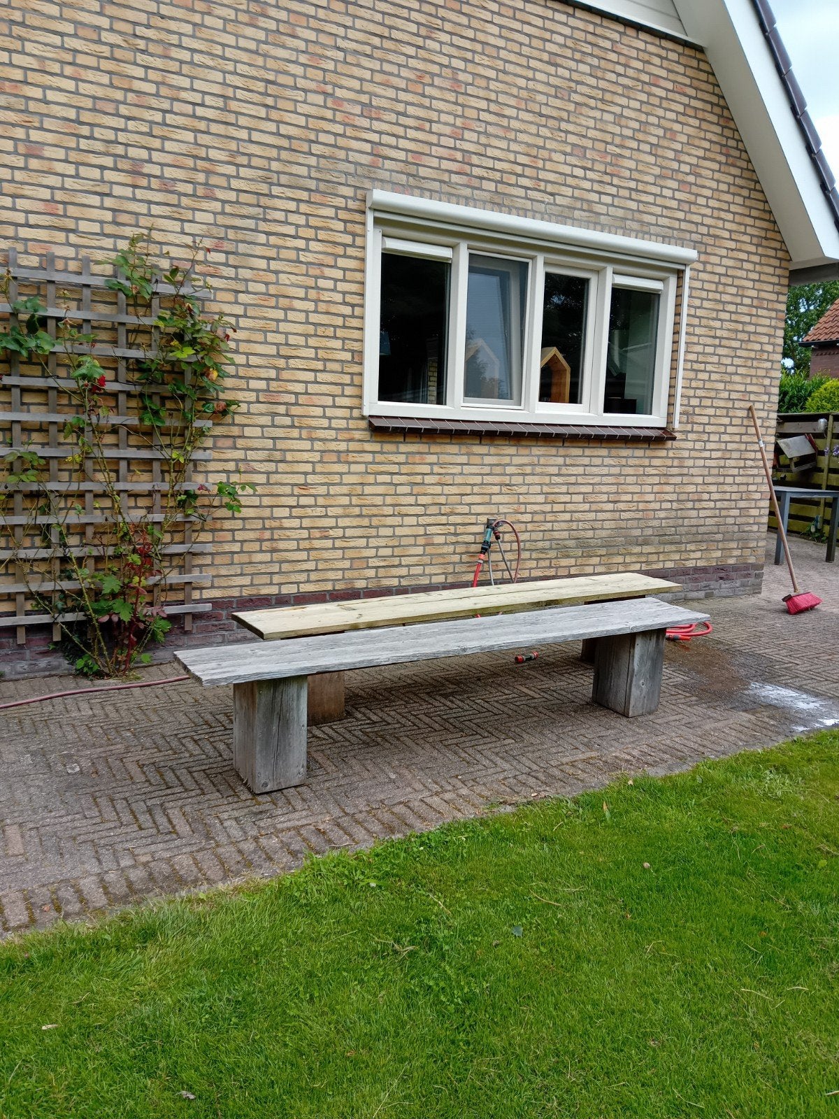 steiger houten banken, Doe-het-zelf en Verbouw, Hout en Planken, Ophalen, Gebruikt, 25 tot 50 mm, Plank