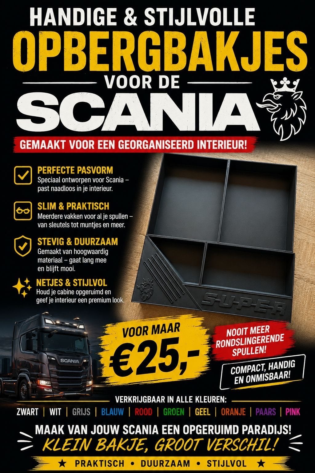 Handig opbergbakje voor Scania Next Gen, Ophalen of Verzenden, Nieuw