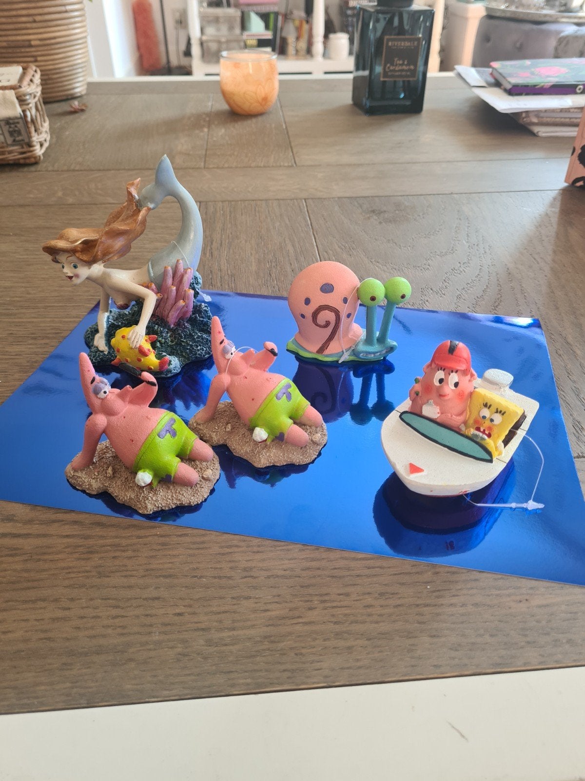 Spongebob en vrienden aquarium decoratie 5x, Ophalen of Verzenden, Gebruikt