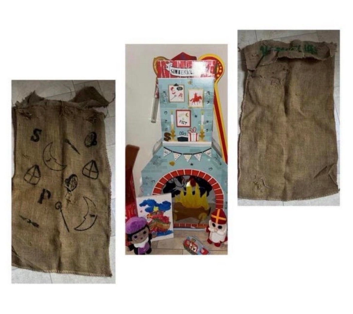 Sinterklaas schoorsteen staf jute zak knuffels, Diversen, Sinterklaas, Ophalen of Verzenden