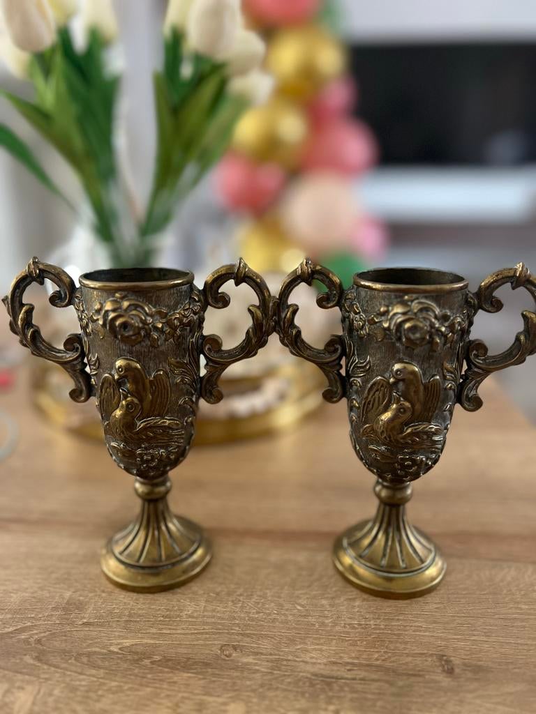 Echte bromzen Vintage Messing Trofee VazenUrnen -, Ophalen of Verzenden, Brons
