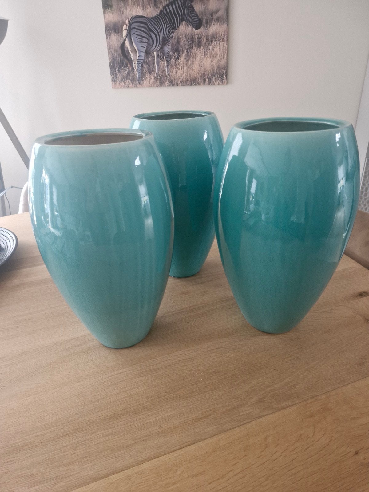 Set van 3 turquoise vazen, 40 cm hoog, Antiek en Kunst, Ophalen