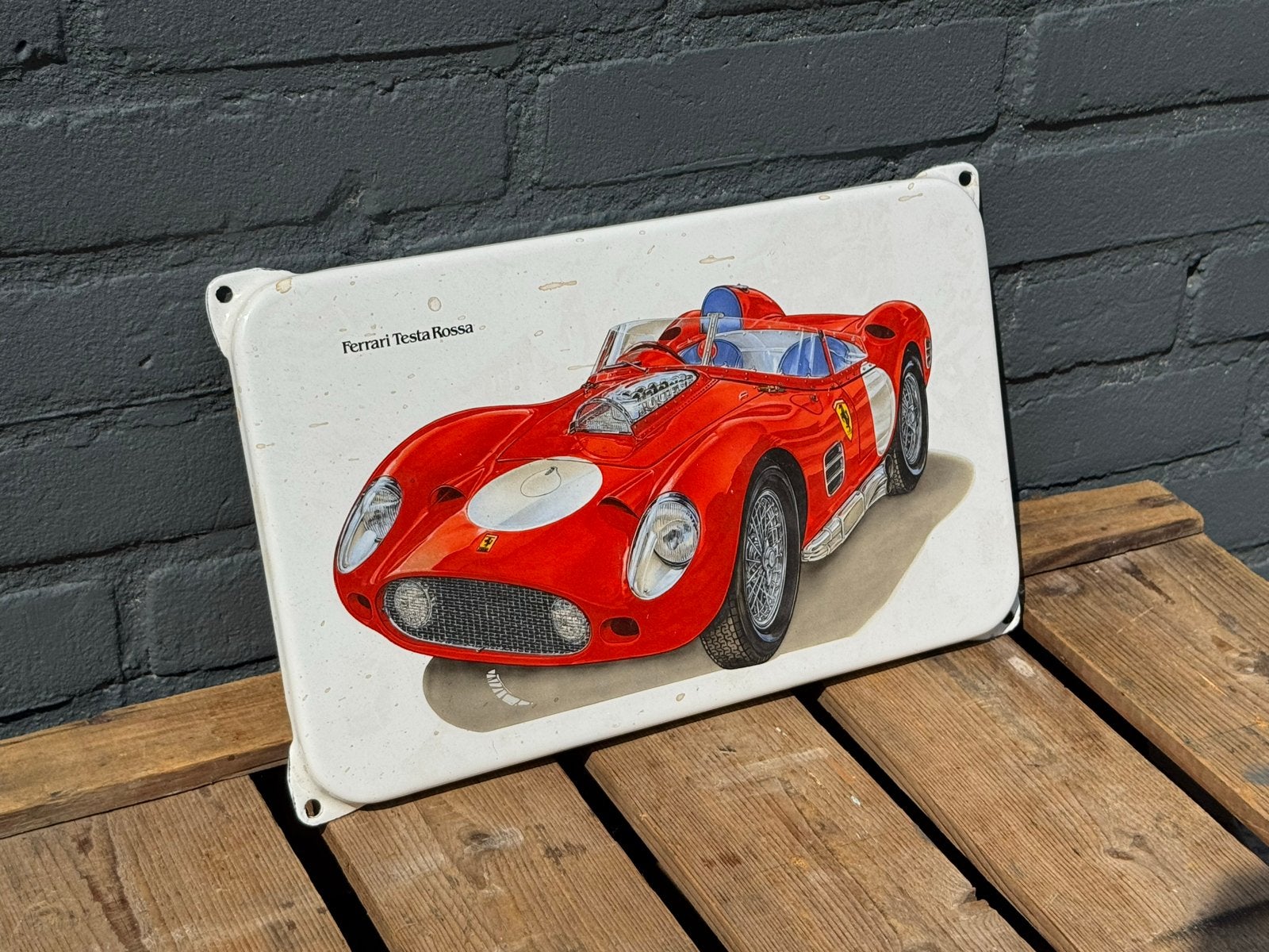 Vintage Ferrari Testa Rossa Emaille Reclamebord, Antiek en Kunst, Antiek | Emaille, Ophalen of Verzenden