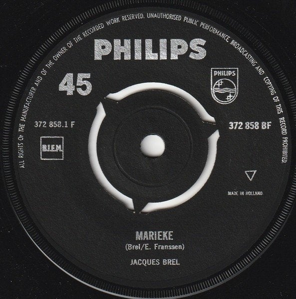 Chanson Single (1961) Jacques Brel - Marieke, Gebruikt, Pop, Originele persing, 7 inch