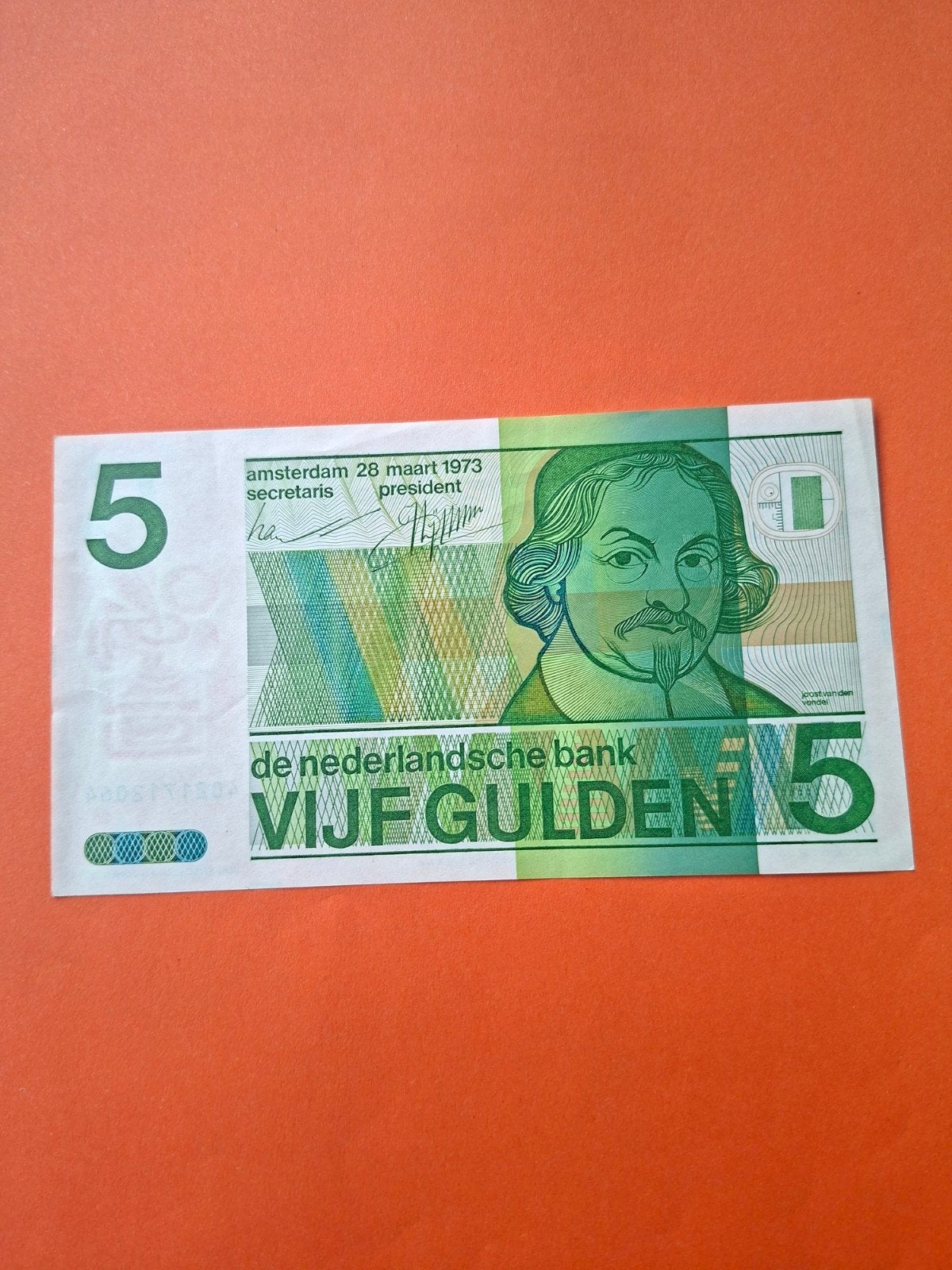 5 gulden Vondel II 1973 in AUNC, Postzegels en Munten, Bankbiljetten | Nederland, Ophalen of Verzenden, 5 gulden, Los biljet