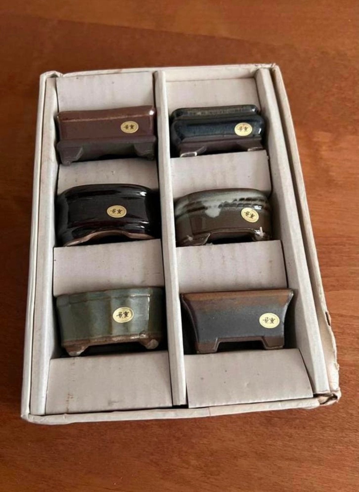 Bonsai Mame potten set van zes stuks nieuw in verpakking., Nieuw, Ophalen of Verzenden, Overige vormen, Aardewerk