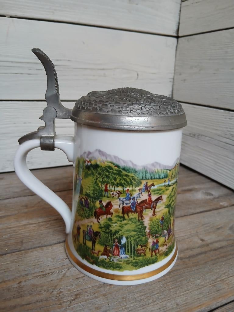 Franklin Porseleinen bierpul,1979, tinnen deksel., Ophalen of Verzenden, Zo goed als nieuw, Pul(len), Overige merken