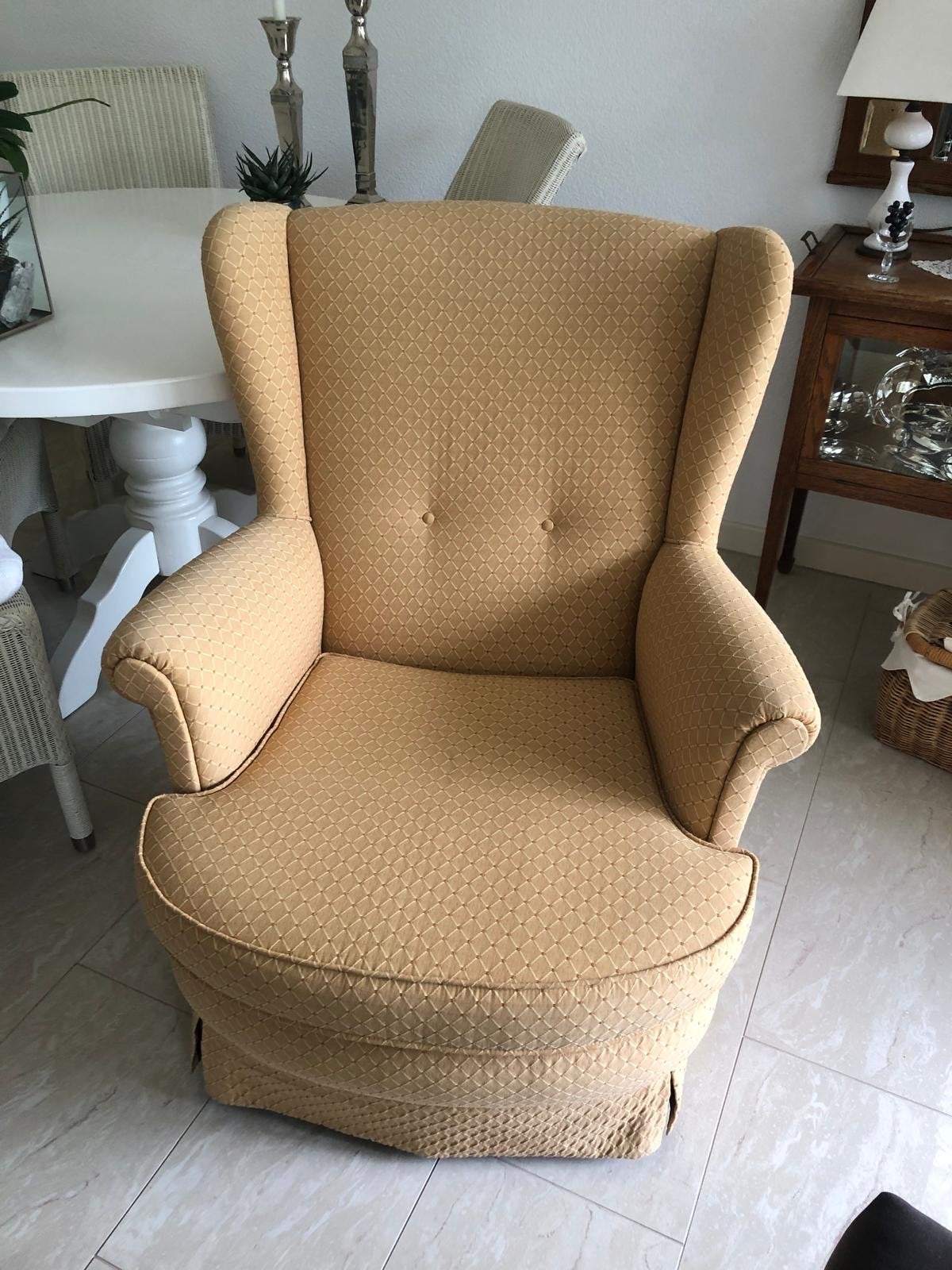 Comfortabele Oorfauteuil - Beige met Ruitpatroon, Ophalen, Gebruikt, Overige kleuren, Eén
