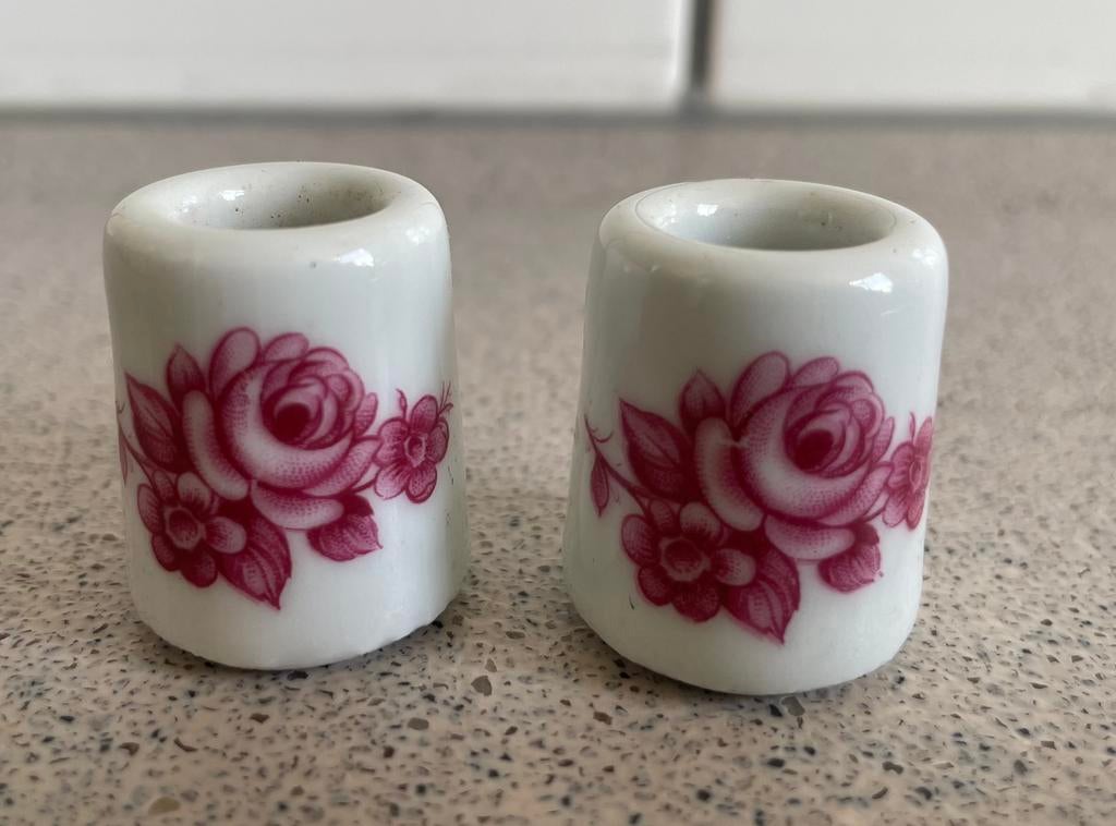 2 retro mini kandelaars West Germany roos, Huis en Inrichting, Woonaccessoires | Kandelaars en Kaarsen, Ophalen of Verzenden, Zo goed als nieuw