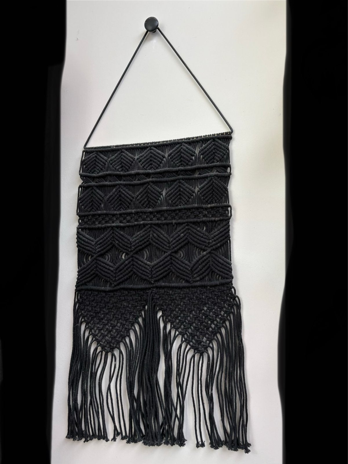 Zwart Wandkleed Macramé - 36x60 cm (86 cm incl. hanger), Huis en Inrichting, Ophalen, Zwart, Zo goed als nieuw, Handgemaakt