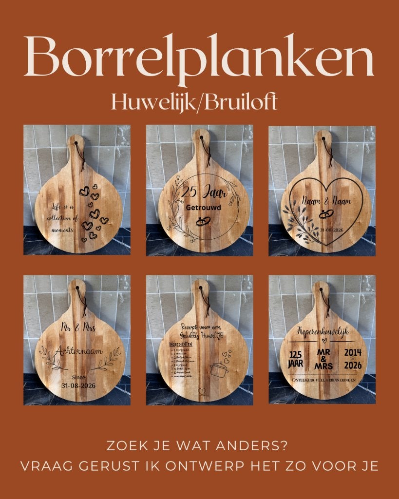 Borrelplank/ serveerplank Huwelijk/Bruiloft/jubileum, Beige, Hout, Snij-/serveerplank, Nieuw