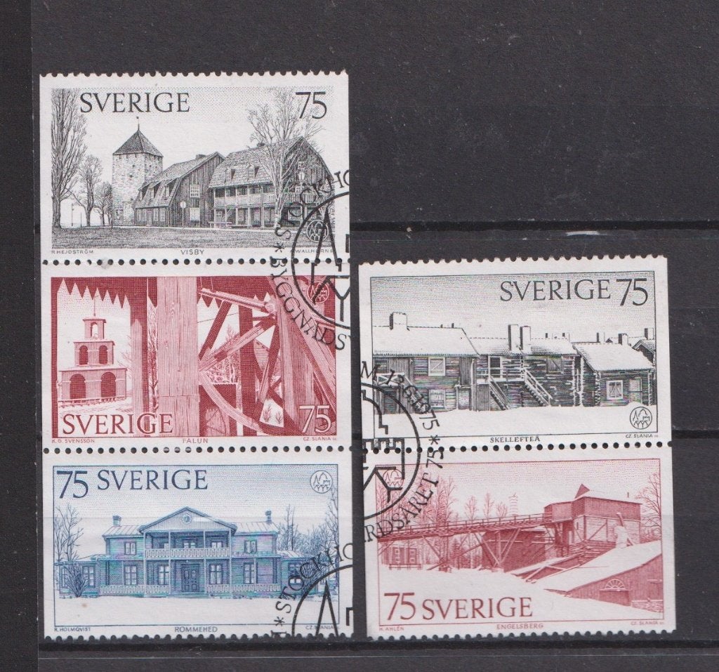 Zweden 1975; Architectuur, Michel 908-912, gebruikt., Postzegels en Munten, Ophalen of Verzenden, Zweden, Gestempeld