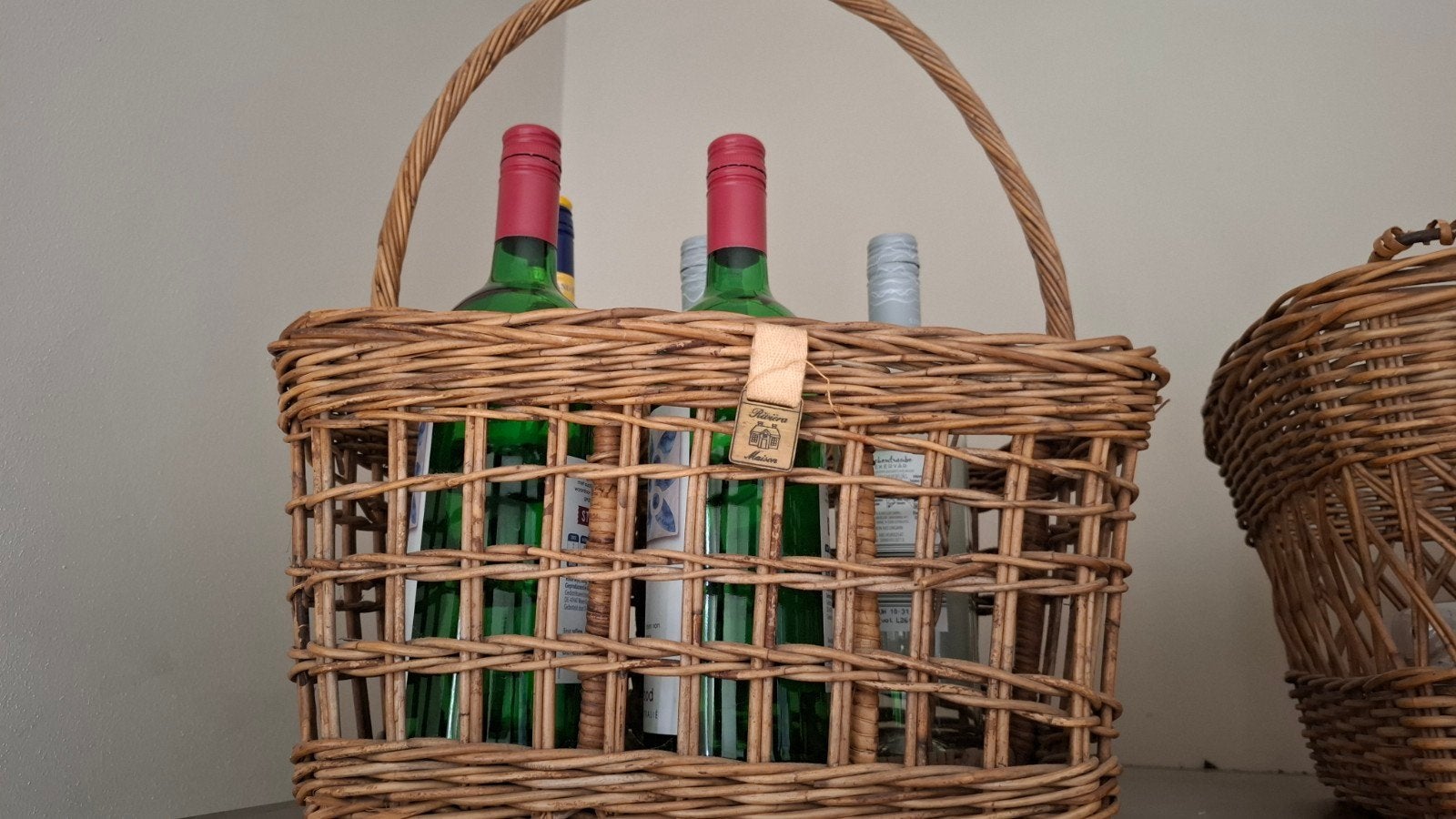 Riviera  Maison  rustic  rattan flessenmand, Ophalen of Verzenden, Gebruikt, Rond, Riet