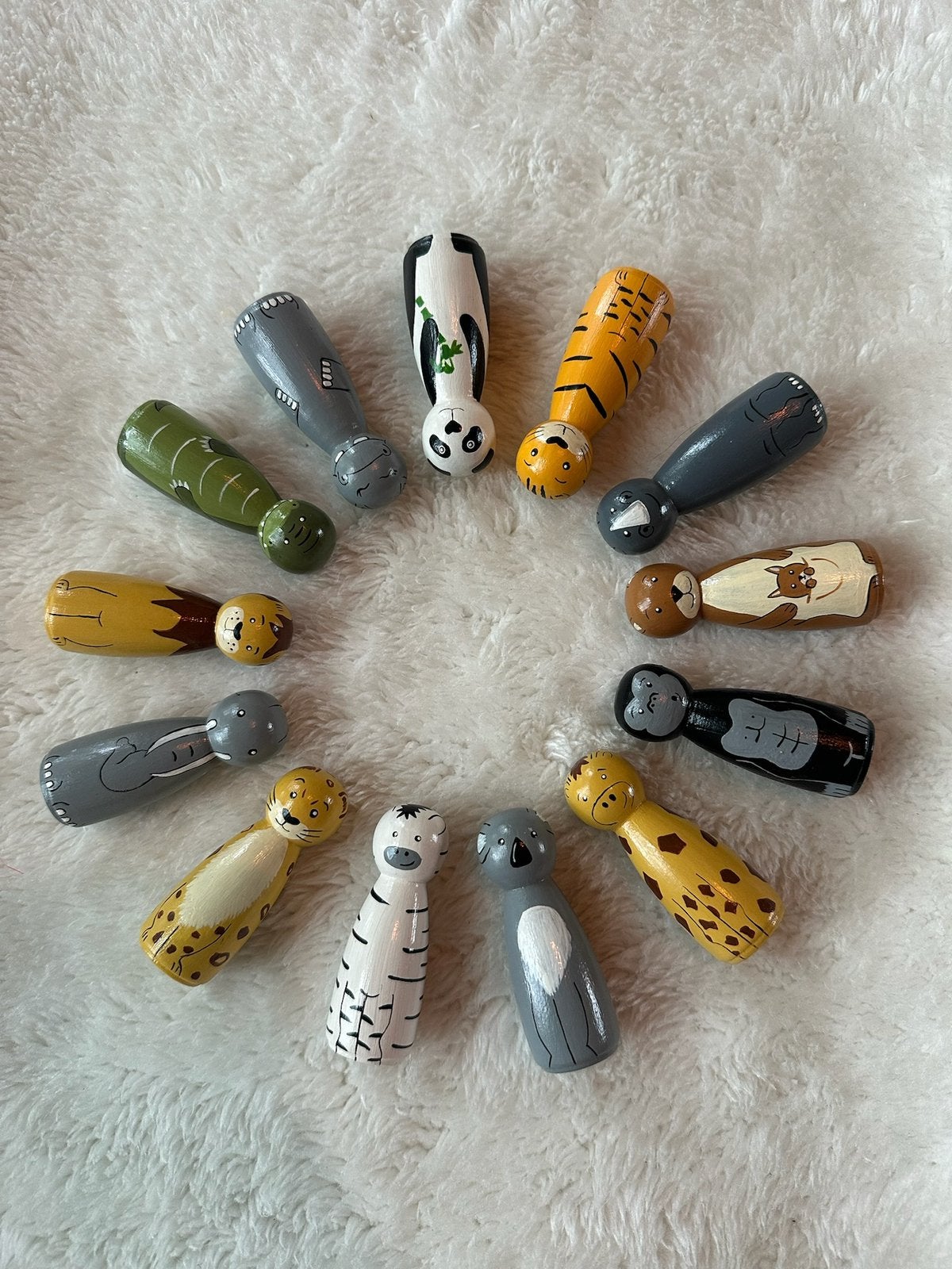 Handgeschilderde houten safari diertjes – Peg Dolls **, Kinderen en Baby's, Ophalen of Verzenden, Nieuw, Overige typen
