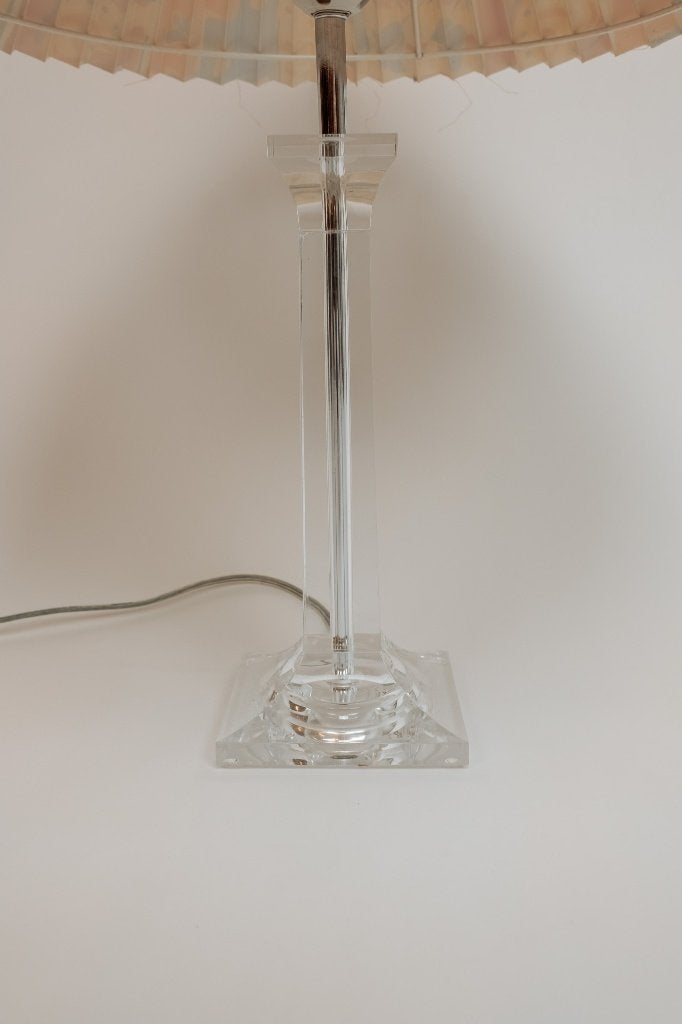 Vintage plexiglas tafellamp met plissé kap, Huis en Inrichting, Gebruikt, -, Meerkleurig, -