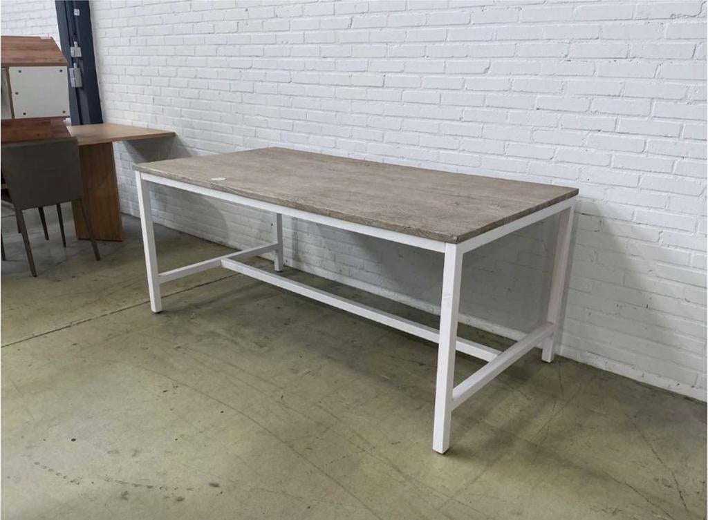SIT houten eetkamertafel met wit metalen onderstel, Huis en Inrichting, Tafels | Eettafels, Ophalen, 50 tot 100 cm, Zo goed als nieuw