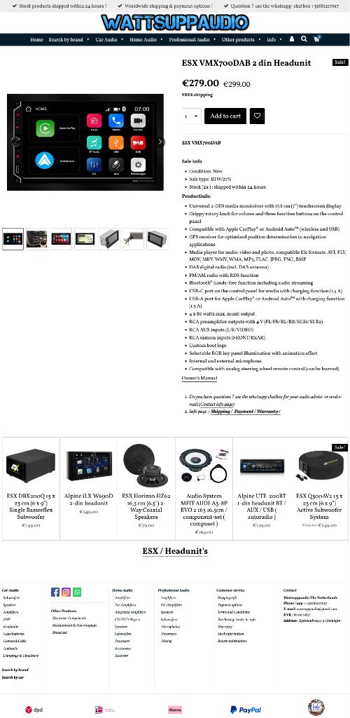 ESX VMX700DAB 2din auto radio / Headunit / AANBIEDING, Auto diversen, Audio-design, Nieuw, Am Breilingsweg 3, 76709 Kronau, Duitsland