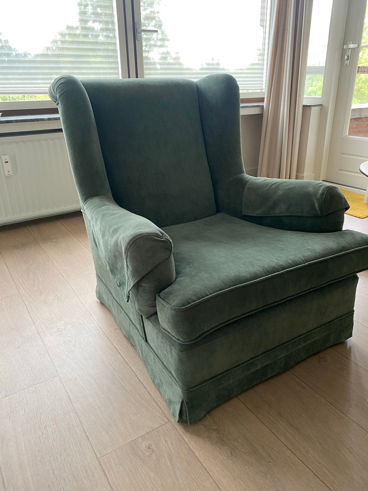 Comfortabele groene fauteuil, Ophalen, Gebruikt, Stof, 75 tot 100 cm