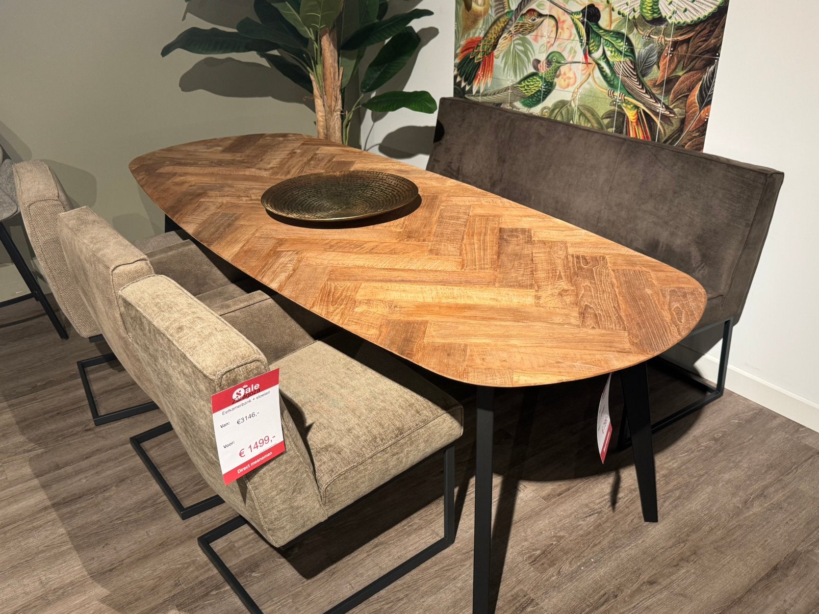 Eetkamerbank & Stoelen, Huis en Inrichting, Stoelen, Zo goed als nieuw, Drie, Leer, Stof, Overige kleuren, Ophalen