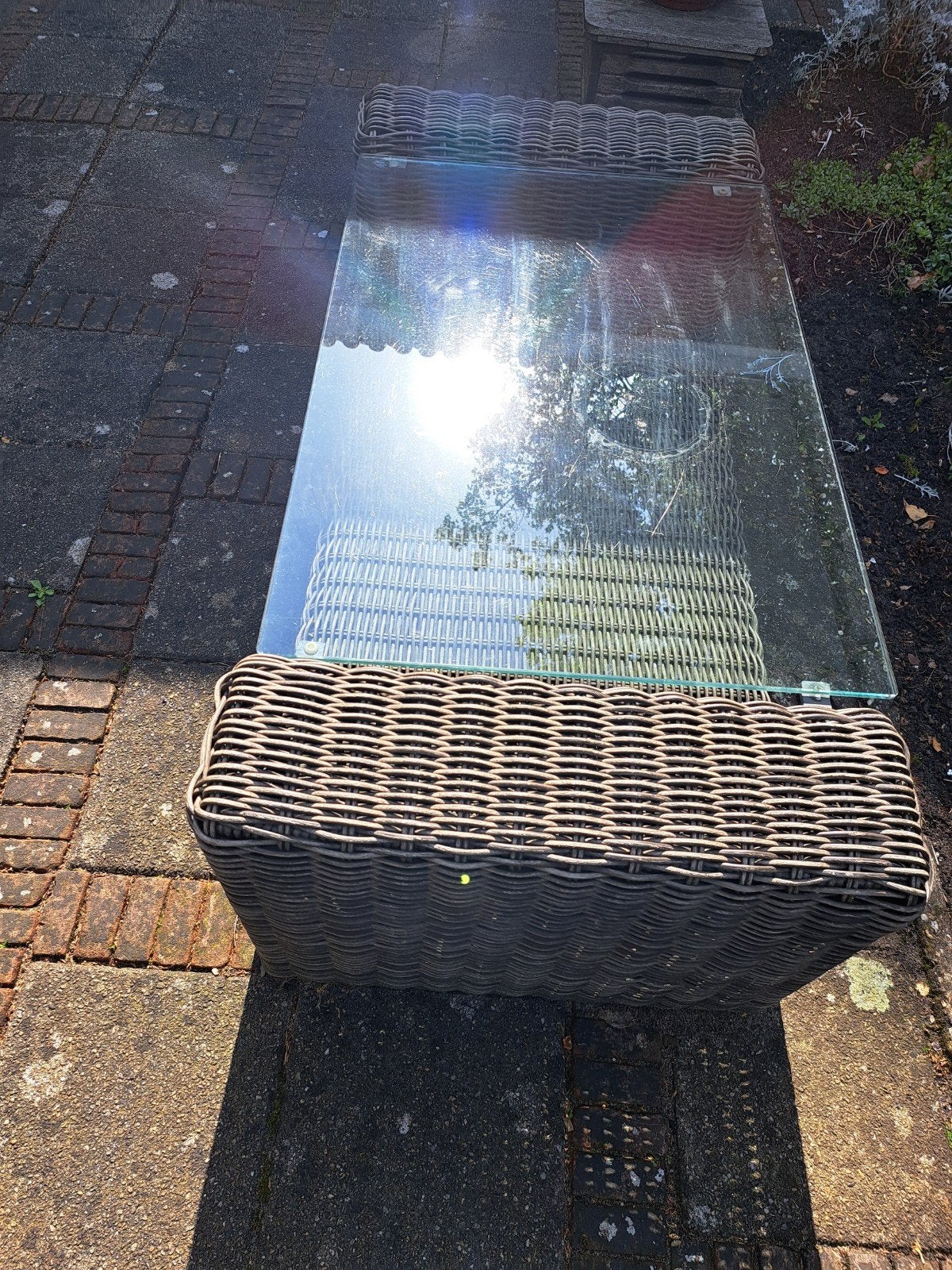 Tuintafel van riet en glas, Ophalen, Rechthoekig