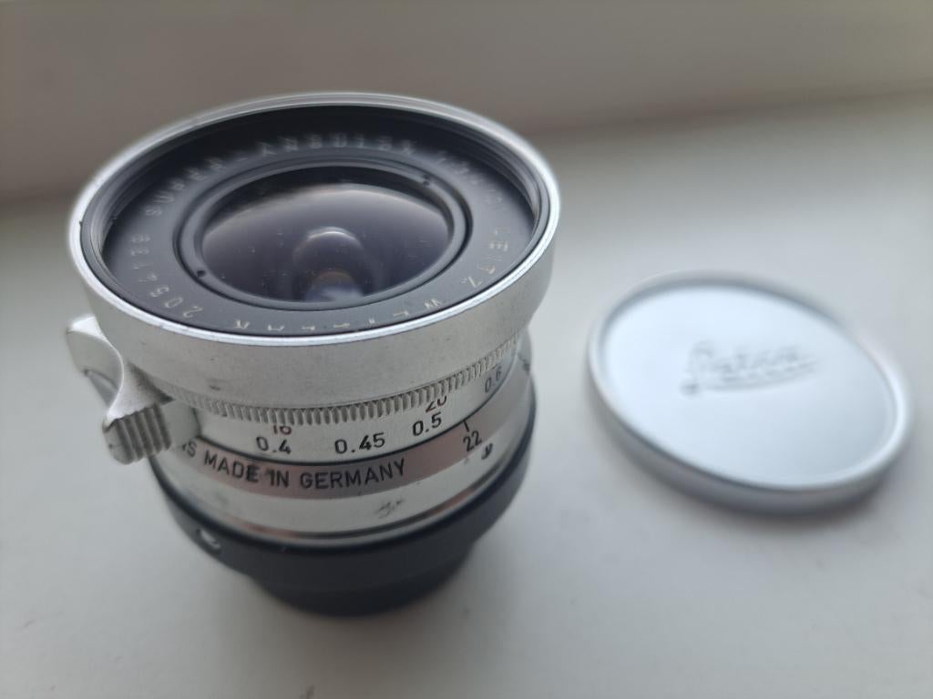Leica lens LEITZ WETZLAR 1:3,4/21 mm groothoek, Ophalen of Verzenden, Zo goed als nieuw, Groothoeklens