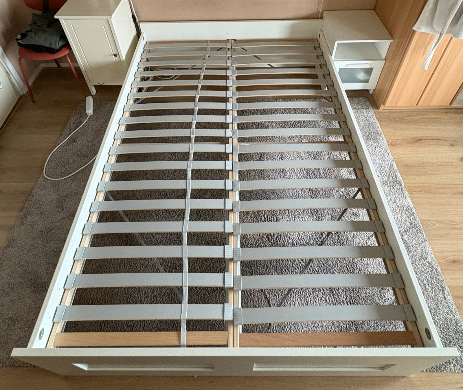 IKEA Brimnes bedframe wit met lattenbodems (140x200 cm), Ophalen, Gebruikt, Wit, Tweepersoons