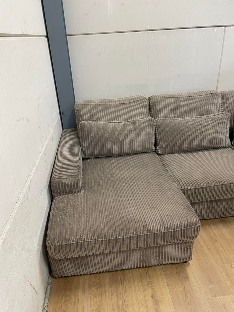 Mooie luxe taupe bruine ribstof u bank - GEREINIGD!!!, Huis en Inrichting, Ophalen, Luxe, Hoekbank, 300 cm of meer