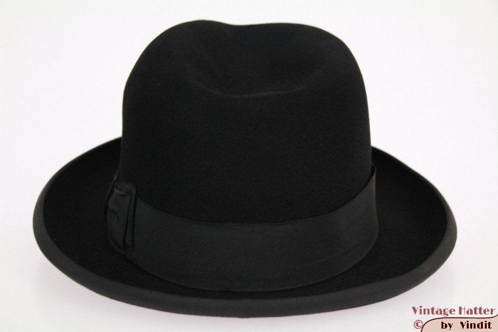 Mooie Vintage Gleufhoed Homburg Huckel Mercur zwart 54 = XS, Zwart, Ophalen of Verzenden, Zo goed als nieuw, Accessoires
