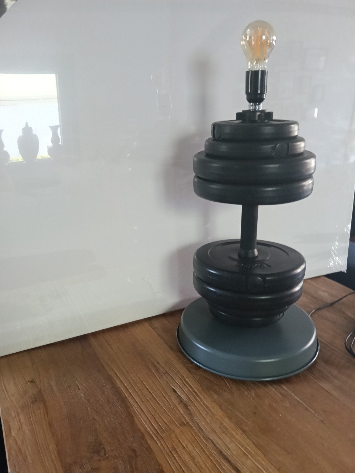 Unieke dumbell lamp, 22 kilo, handgemaakt, Ophalen