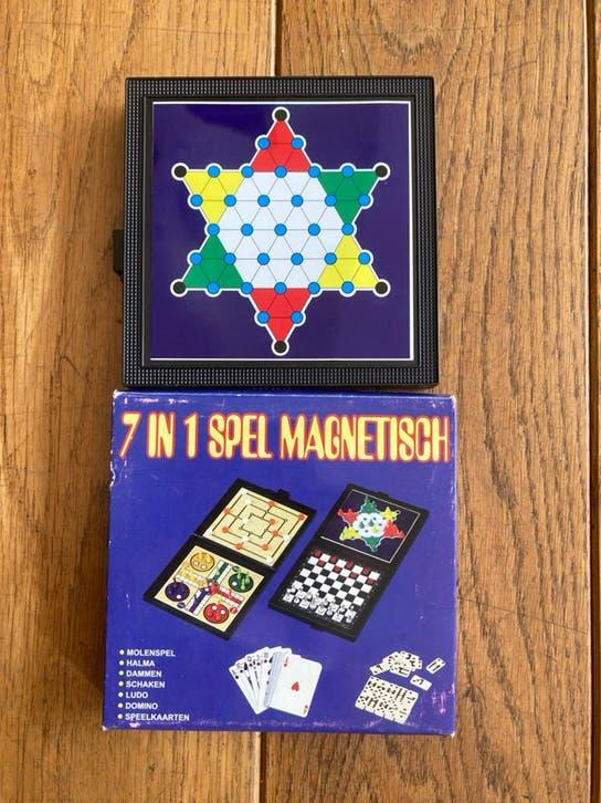 Meerdere spelletjes: 7-in-1 Magnetisch Spel en Halma, Een of twee spelers, Ophalen of Verzenden, Gebruikt, Reisspel