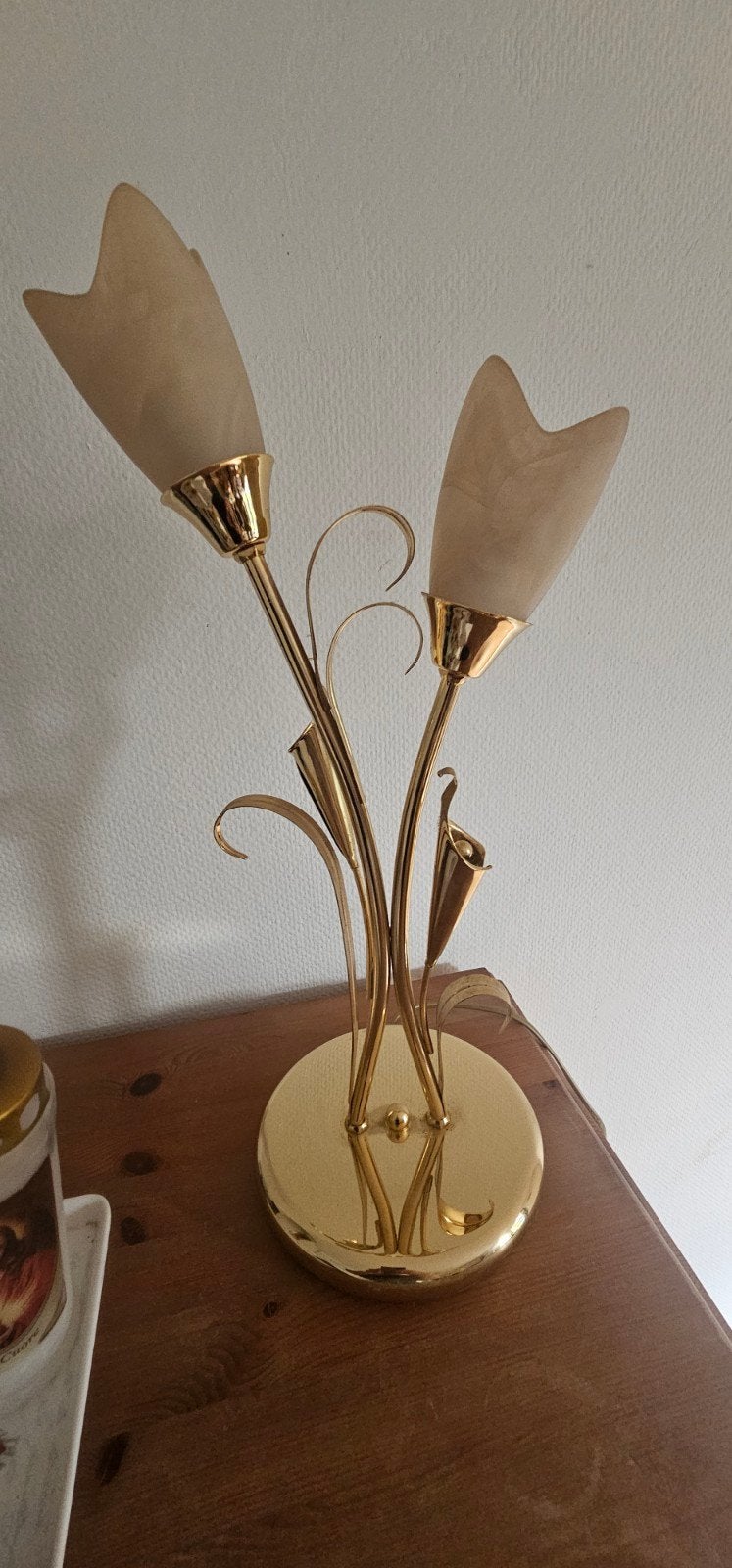 Set van 2 gouden tafellampjes met glazen kappen, Huis en Inrichting, Goud, Ophalen of Verzenden, Glas, Sfeerlamp