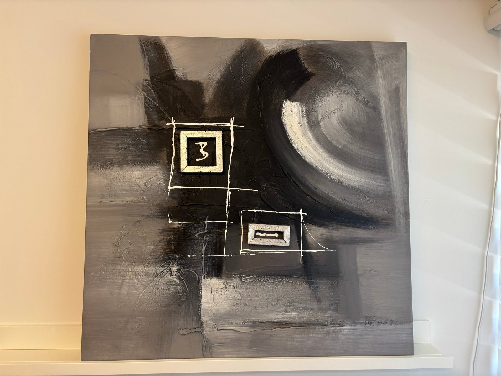Modern abstract schilderij grijs/zwart met reliëf, Ophalen of Verzenden