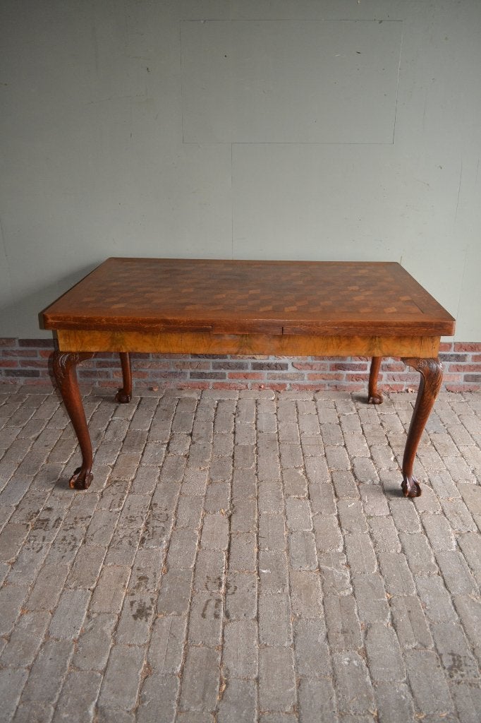 Prachtige antieke eiken / noten houten uitschuiftafel 273 cm, Verzenden