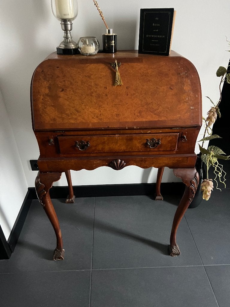 Antiek walnoot lady Ann dames schrijf bureau met stoeltje, Ophalen of Verzenden