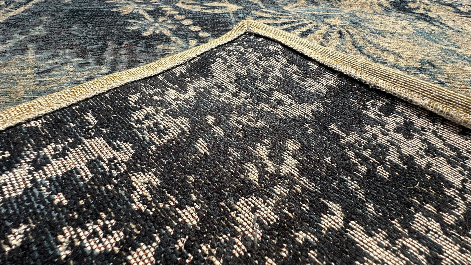 Groot vloerkleed (2,0m x 3.0m) vintage patroon - Blauw/Beige, Ophalen, Gebruikt, Blauw, 200 cm of meer