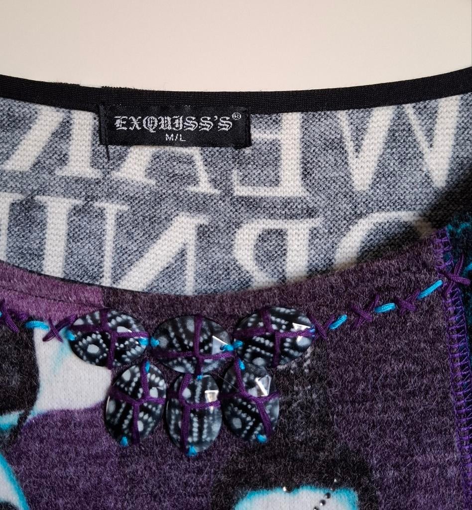 Exquiss's trui met lange mouwen en print NIEUW, Kleding | Dames, Maat 38/40 (M), Exquiss's, Paars, Onbekend