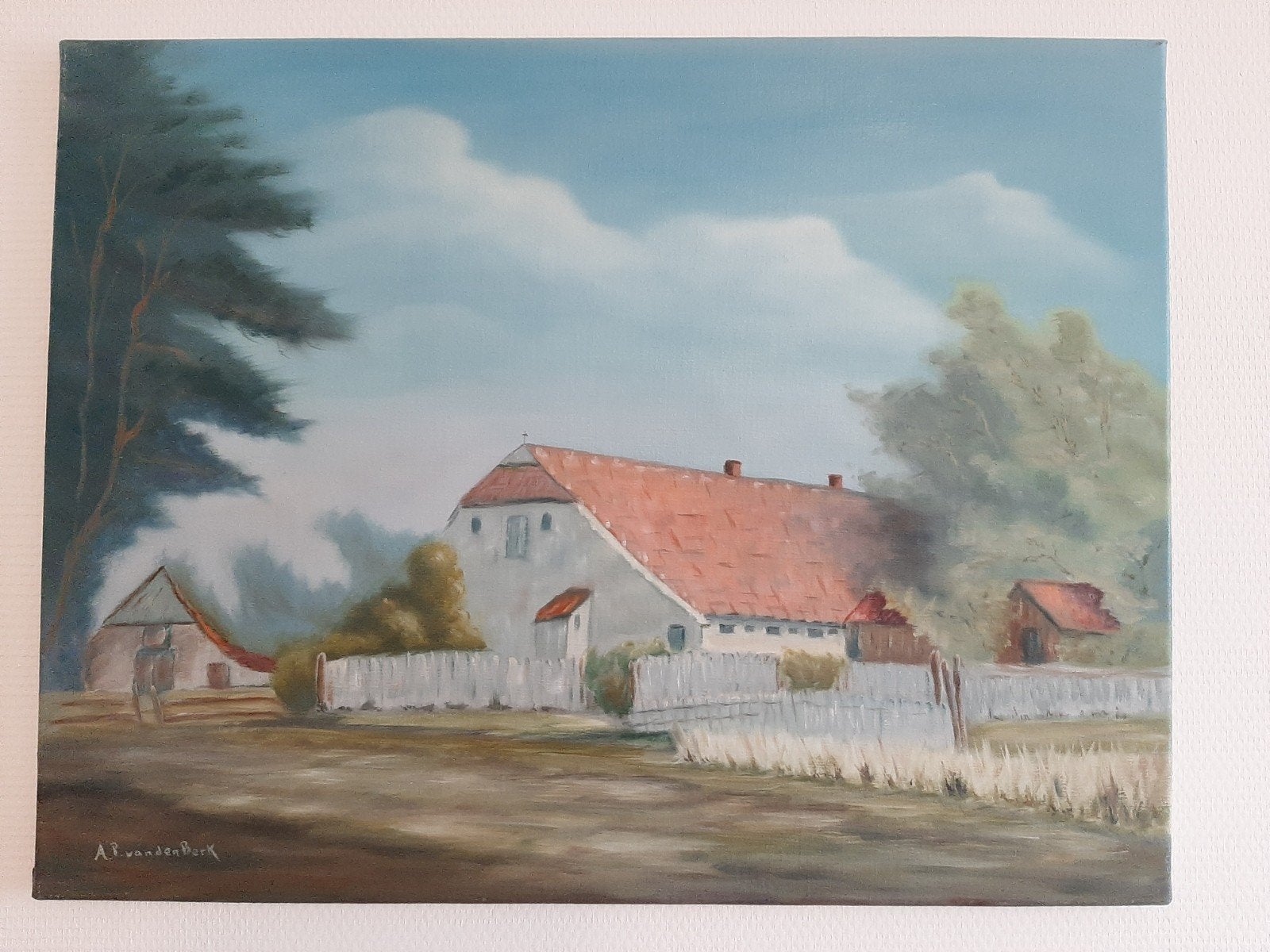 schilderij Landschap met boerderij, Antiek en Kunst, Kunst | Schilderijen | Klassiek, Ophalen