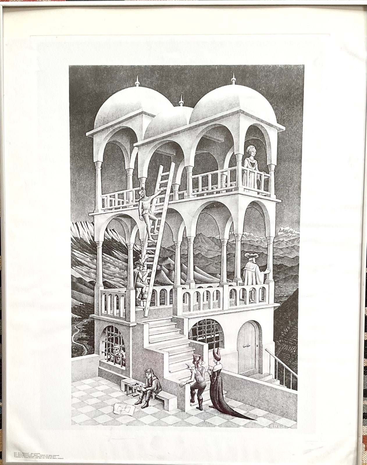 M.C. Escher - Belvedère - Gesigneerd en Ingelijst, 1950 - 1999, Architectuur, Ophalen of Verzenden, Gesigneerd