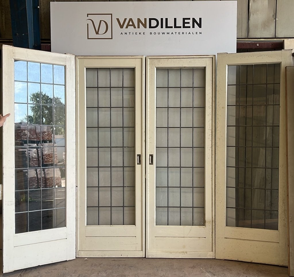 4 delige set antieke ensuite deuren glas in lood, Gebruikt, 120 cm of meer, Binnendeur, Ophalen of Verzenden
