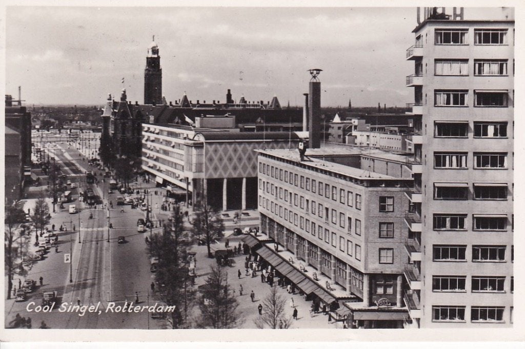736P Rotterdam panorama Coolsingel C&A rechts Erasmushuis, Ophalen of Verzenden, 1940 tot 1960, Gelopen, Zuid-Holland