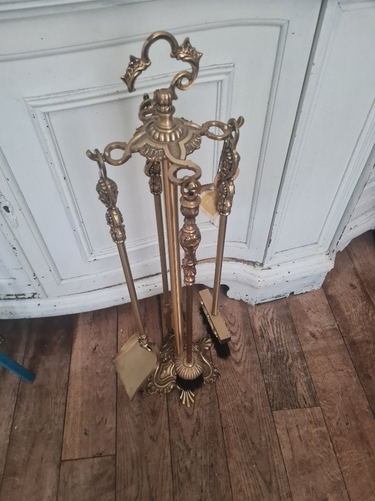 Oud massief bronzen haard set Spaans, Ophalen of Verzenden