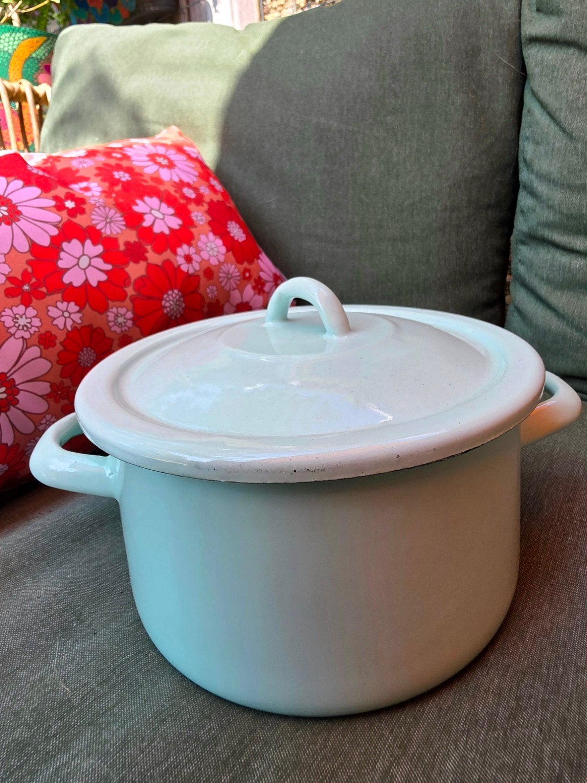 emaille pan licht mintgroen puntgaaf! retro vintage, Ophalen of Verzenden, Nieuw, Emaille, Kookpan