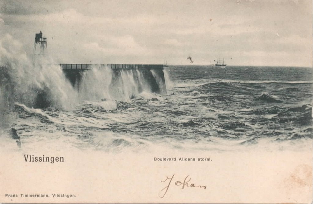 Vlissingen Boulevard tijdens storm, Verzenden, Voor 1920, Gelopen, Zeeland