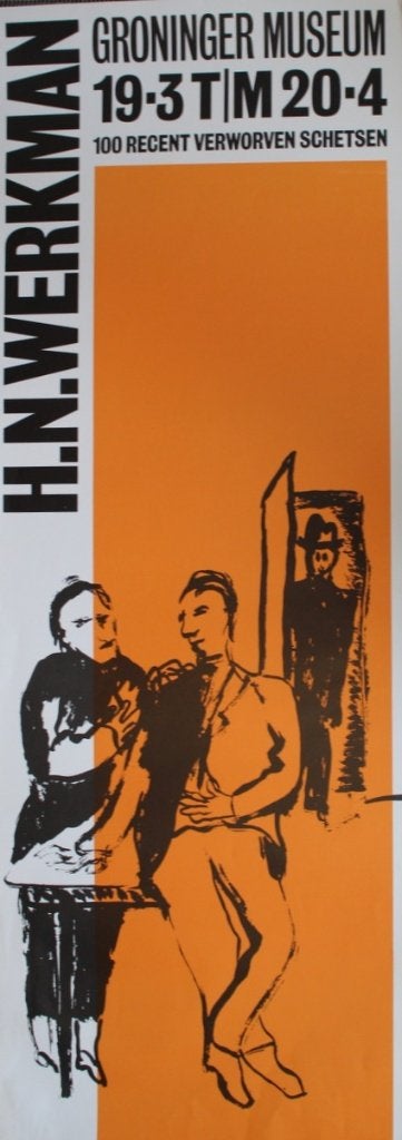 1. H.N. Werkman,  originele affiche., Verzenden, Portret en Figuren, Zeefdruk