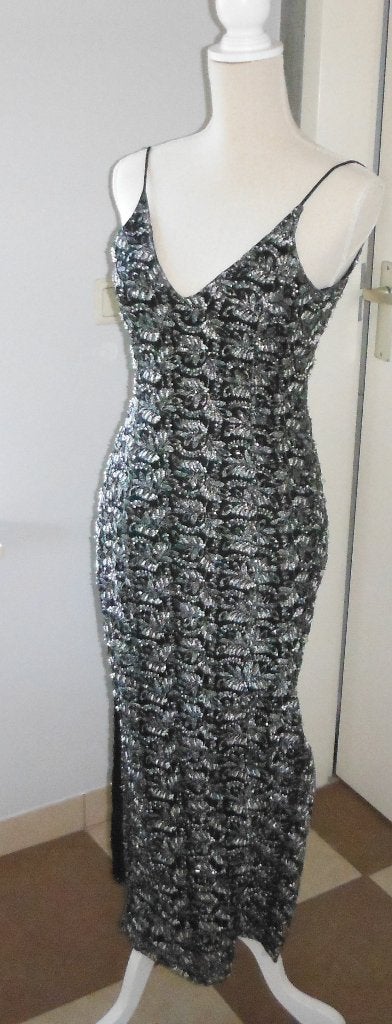 nieuwe zwart / zilveren gala jurk, lage rug, Hunza, mt M, Maat 38/40 (M), Galajurk, Verzenden, Zwart