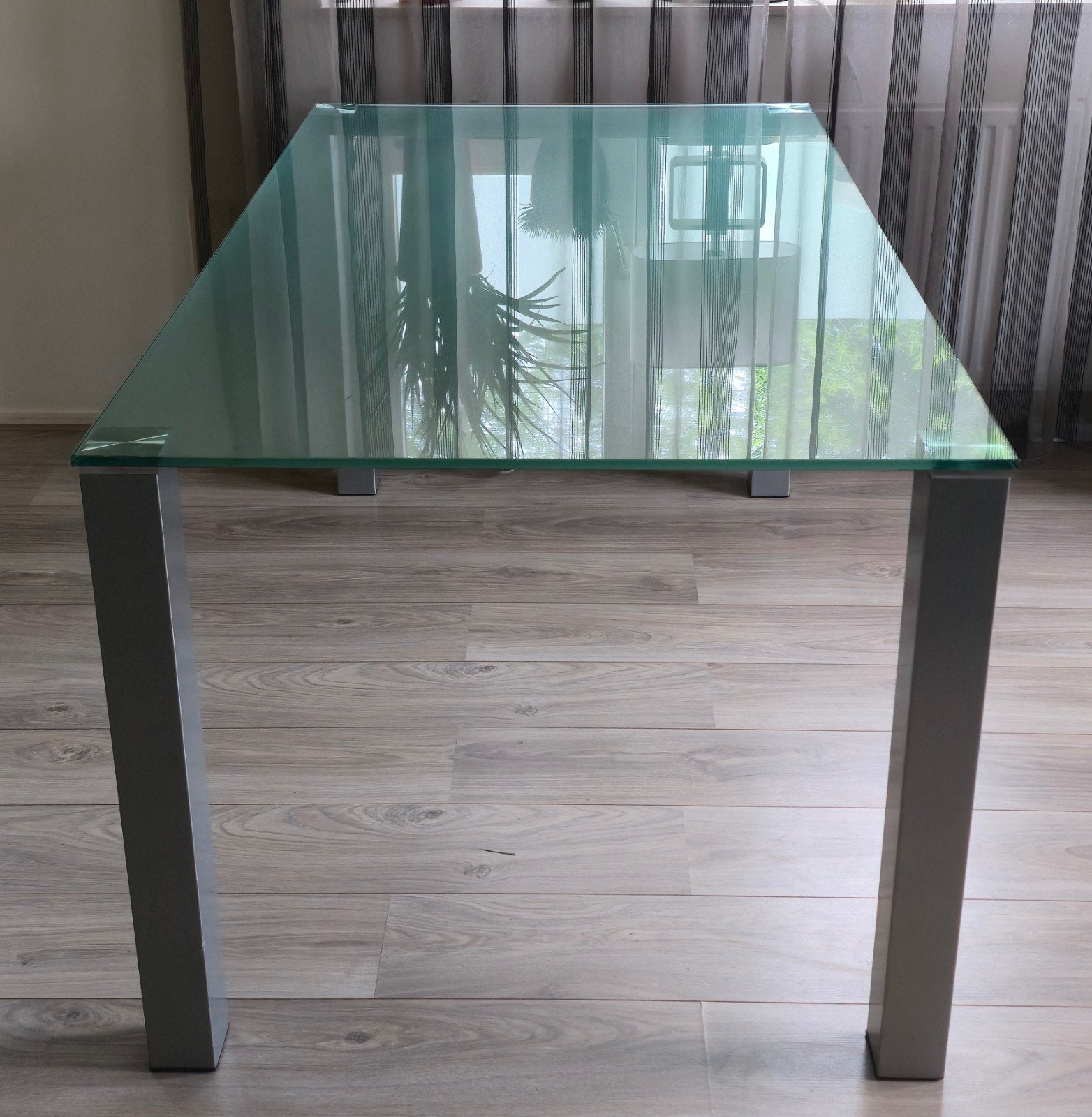 Glazen salontafel met rvs onderstel 160x90x76, Ophalen, 50 – 75, Gebruikt, 50 tot 100 cm